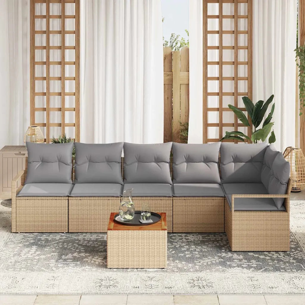 Set Divano da Giardino con cuscino 7 pcs Beige polyrattan 3347714