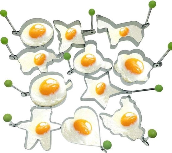 Forme di uovo cotto per padella, 11 pezzi, forma di uovo cotto in acciaio inossidabile con manico Forma di uovo cotto con manico per padella