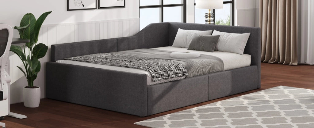 DESMIU Letto Divano 140 × 200 cm 1 posto con contenitore, senza materasso, in MDF e compensato, grigio