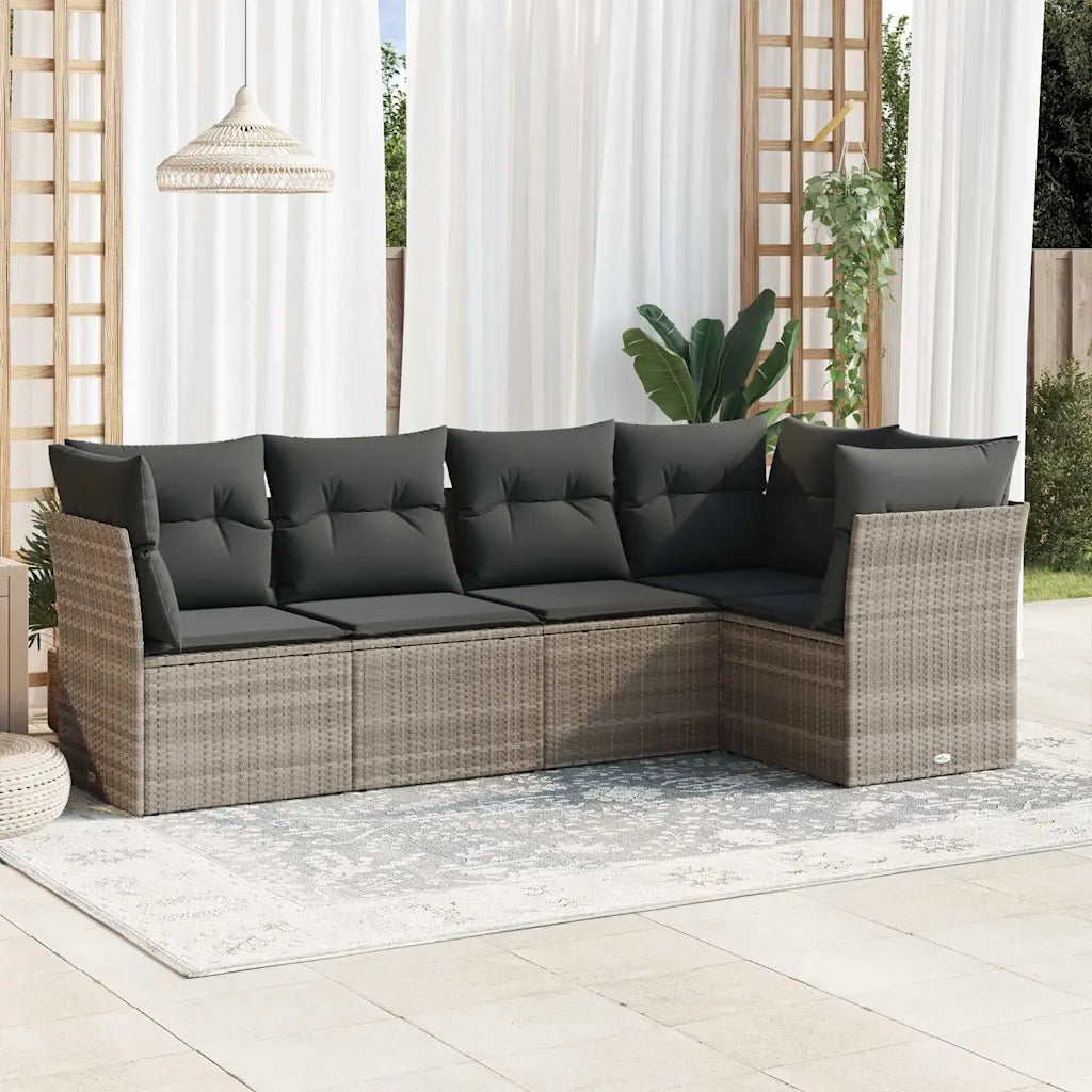 Set Divano da Giardino 5pz | Set Salotto da Giardino con Cuscini Grigio Chiaro Polyrattan