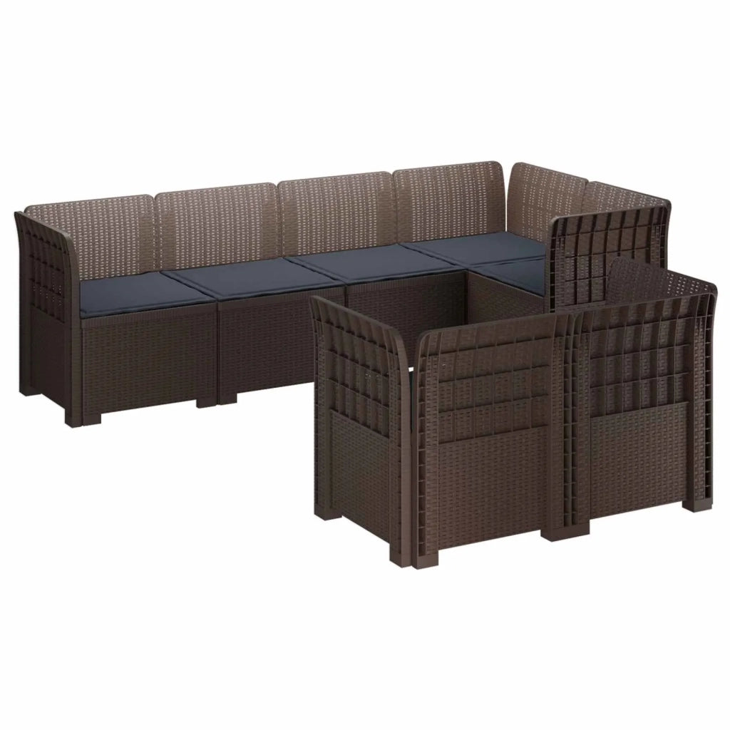 Divano 7 Posti da Giardino con Cuscini Aspetto Rattan PP 3444149