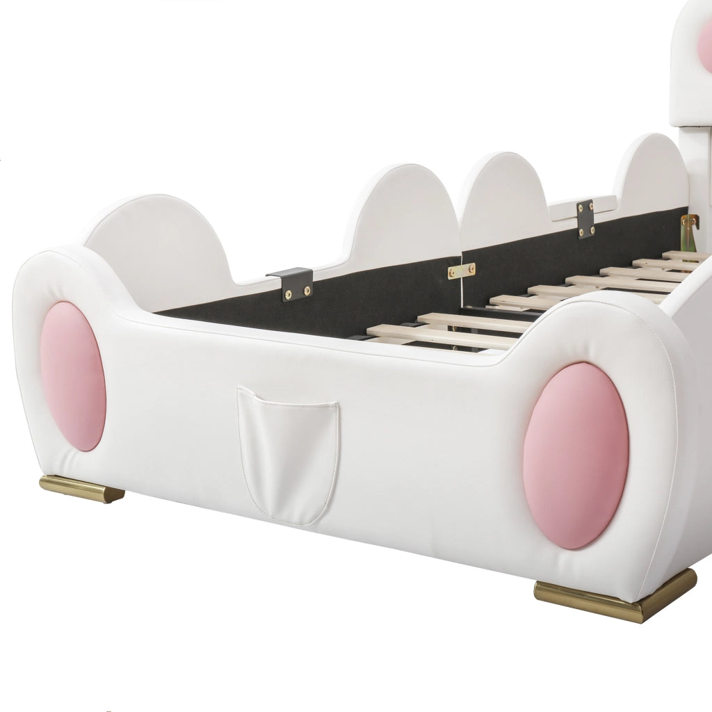 Letto imbottito per bambini 210x176x97 cm con scivolo; in PU; bianco e rosa