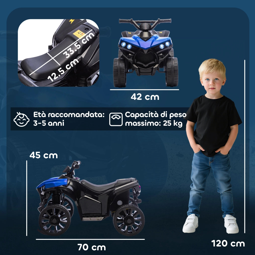 Quad Elettrico per Bambini ATV 6V Ricaricabile con Fari e Musica Blu