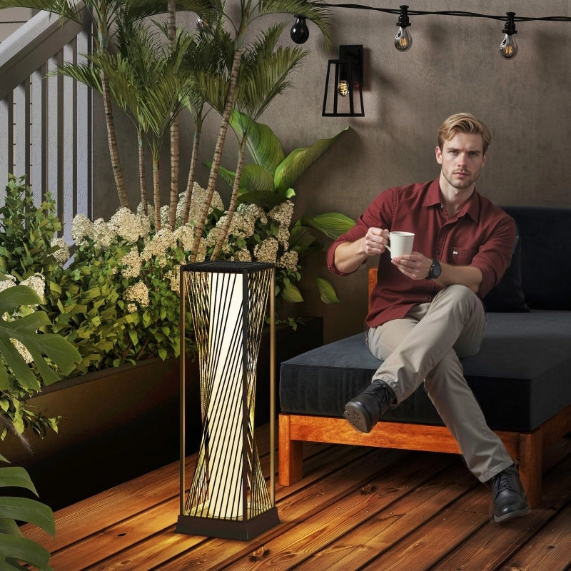 Lampada da terra solare in rattan con sensore di luce, 25 LED in stile boho, resistente agli schizzi IP44, colore nero+grigio