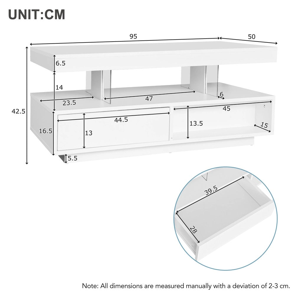 Tavolino da Salotto con Cassetti e Vetro ¨C MINIMAL ¨C Bianco Lucido 95x50x42,5 cm