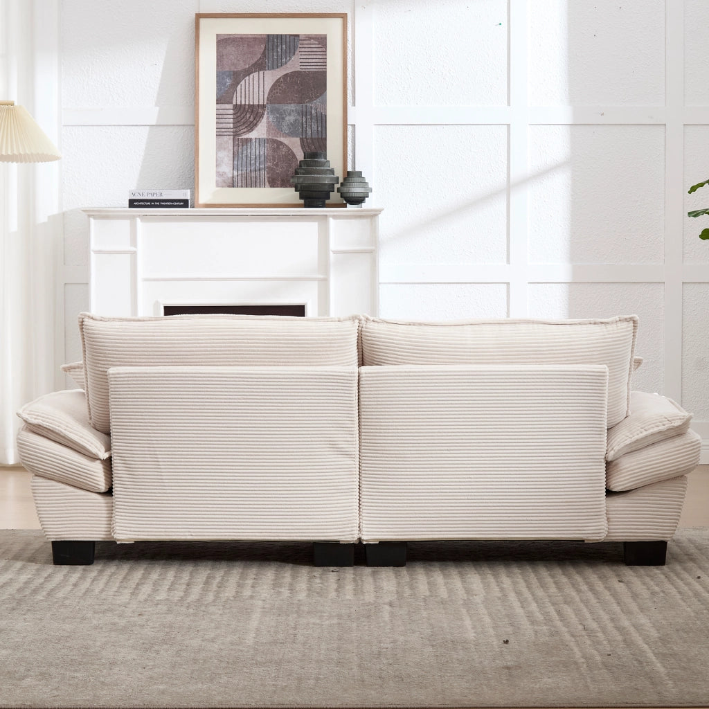 Divano a 2 posti in velluto beige, design moderno con braccioli imbottiti e struttura robusta