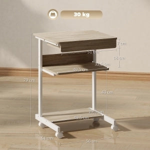 SCRIVANIA COMPATTA 56 x 51 cm con cassetto e ripiani, rovere, su ruote