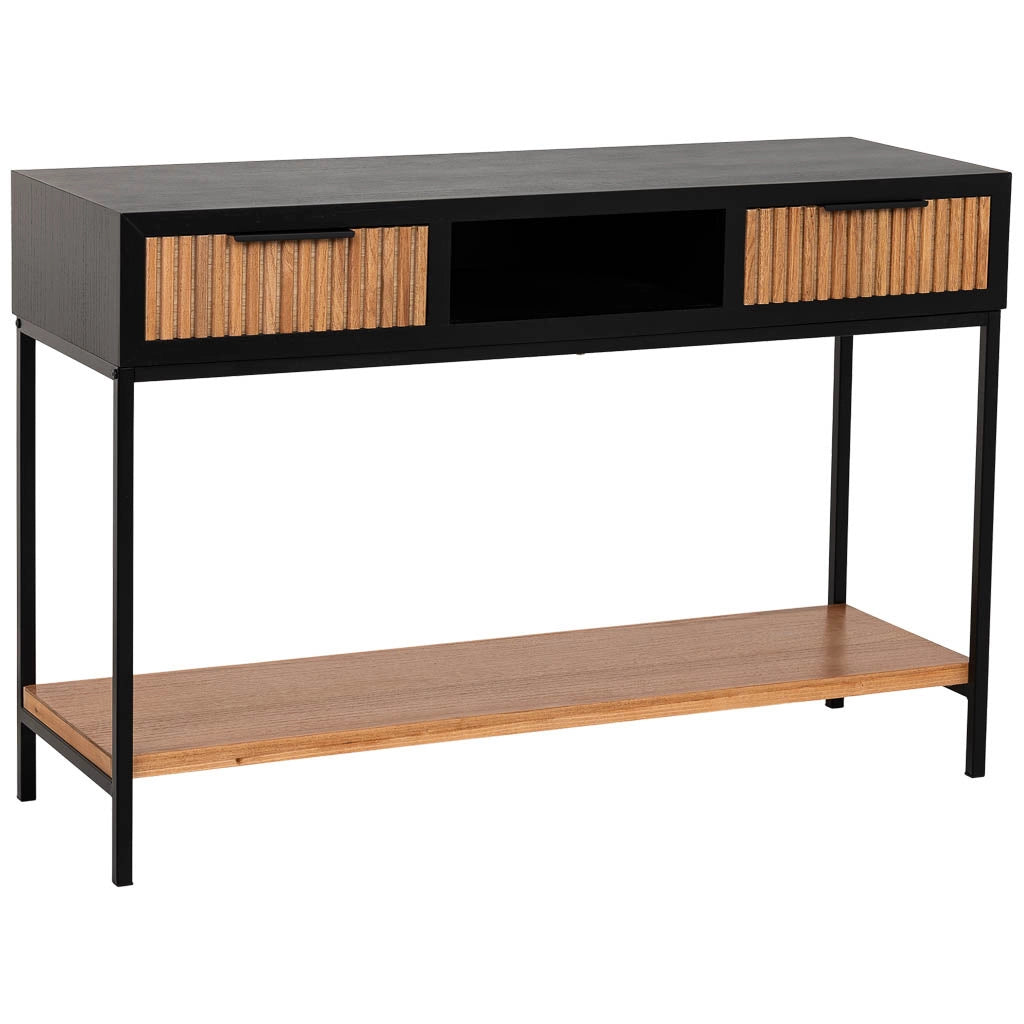 Mobile ingresso con due cassetti, legno e metallo, 120x40x69h cm