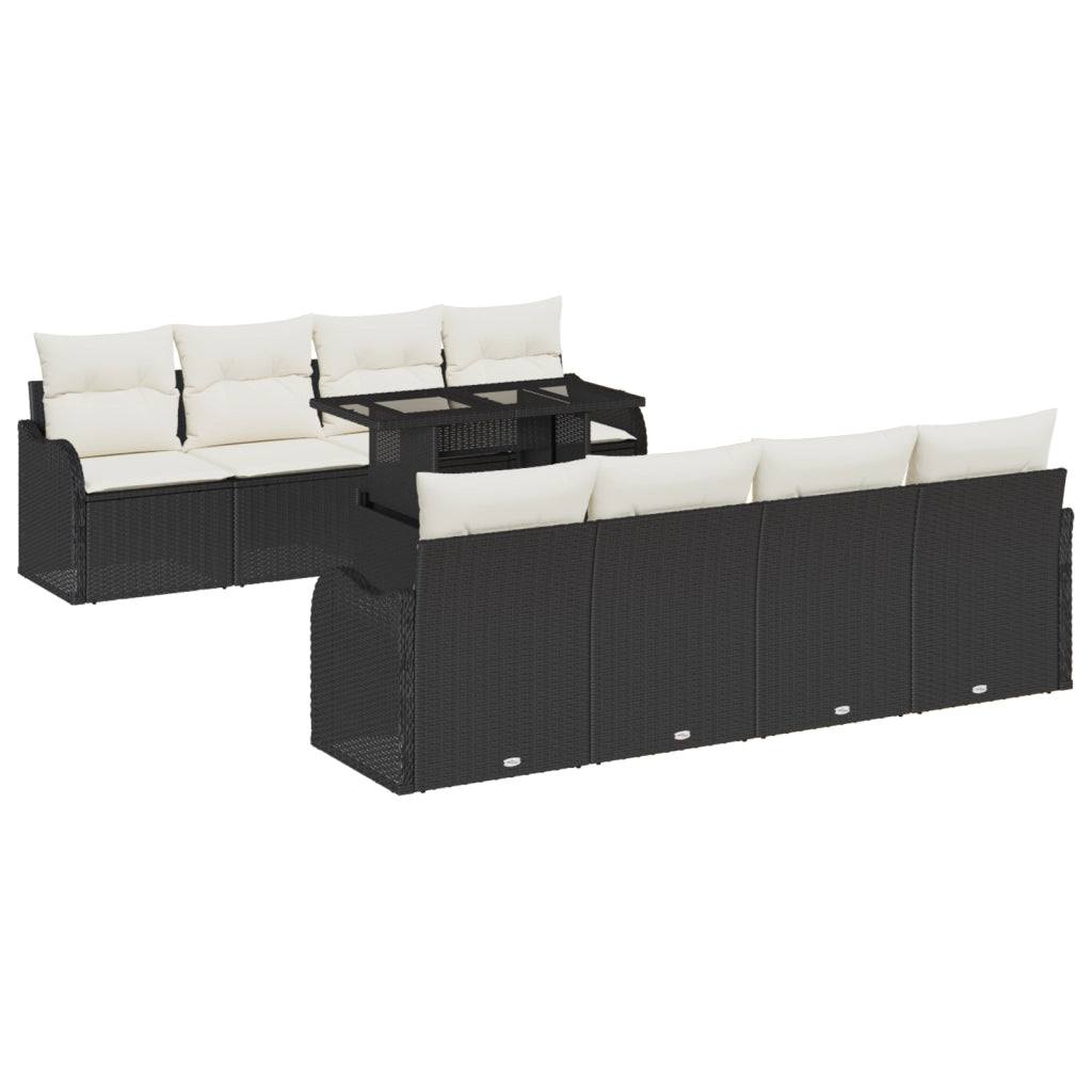 Set di Divani da Giardino 9 Pezzi  con Cuscini in Polyrattan Nero
