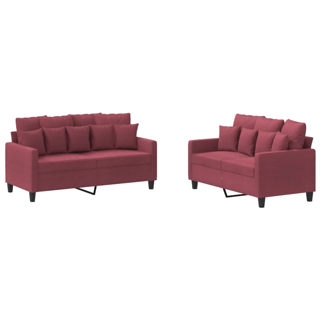 vidaXL Set di Divani 2 pz con Cuscini Rosso Vino in Tessuto