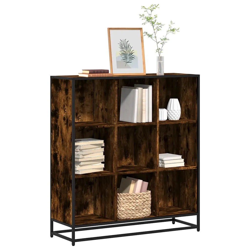 Libreria-Scaffale per Libri-Mobile di Stoccaggio Rovere Fumo 97,5x33x107,5 cm Legno Multistrato&Metallo