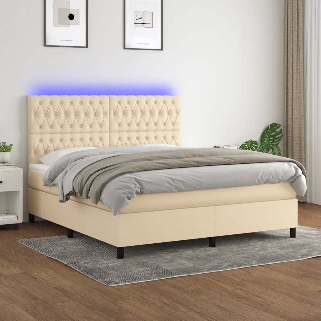 Letto a Molle con Materasso e LED Crema 160x200 cm in Tessuto cod mxl 35343
