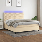 Letto a Molle con Materasso e LED Crema 160x200 cm in Tessuto cod mxl 35343