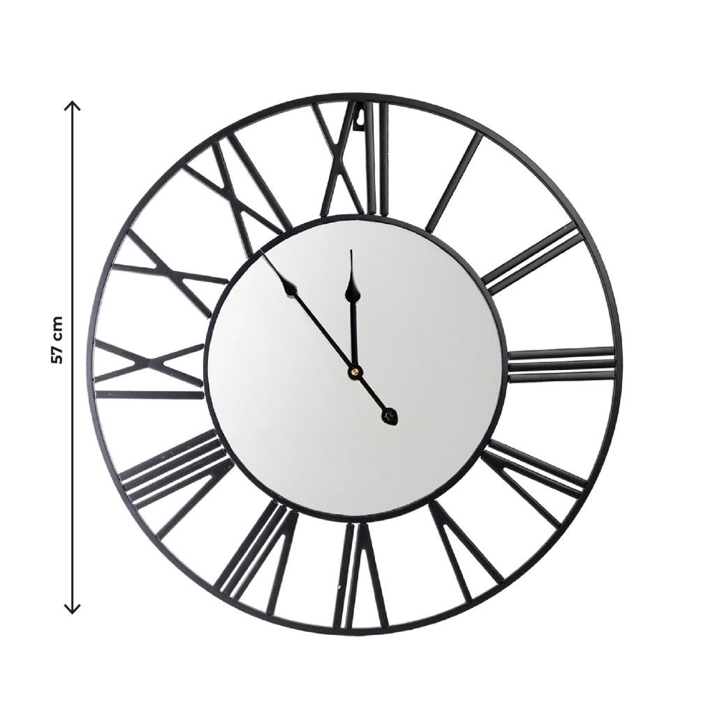 Orologio da Parete Grande 57 cm con Numeri Romani Design Industriale Moderno in Metallo Nero o Oro per Soggiorno Cucina Ufficio e Ingresso Nero