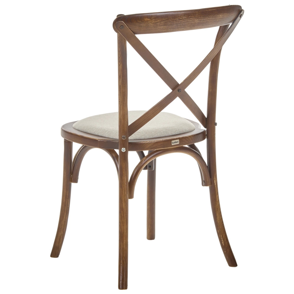 Set di 2 sedie da pranzo con struttura in legno marrone scuro e beige, seduta imbottita, schienale a croce, stile rustico