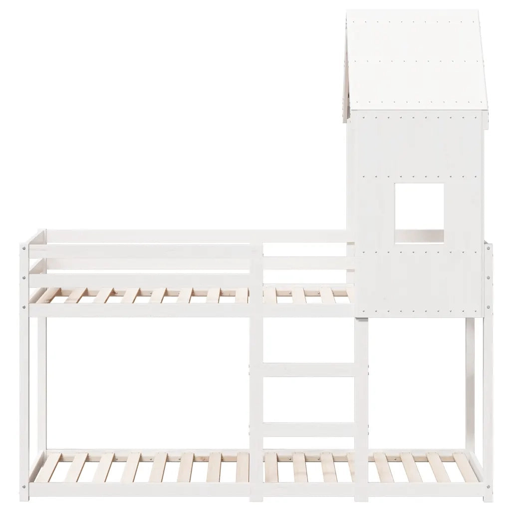 Letto a Castello con Tetto Bianco 90x200 cm in Legno di Pino 3281998