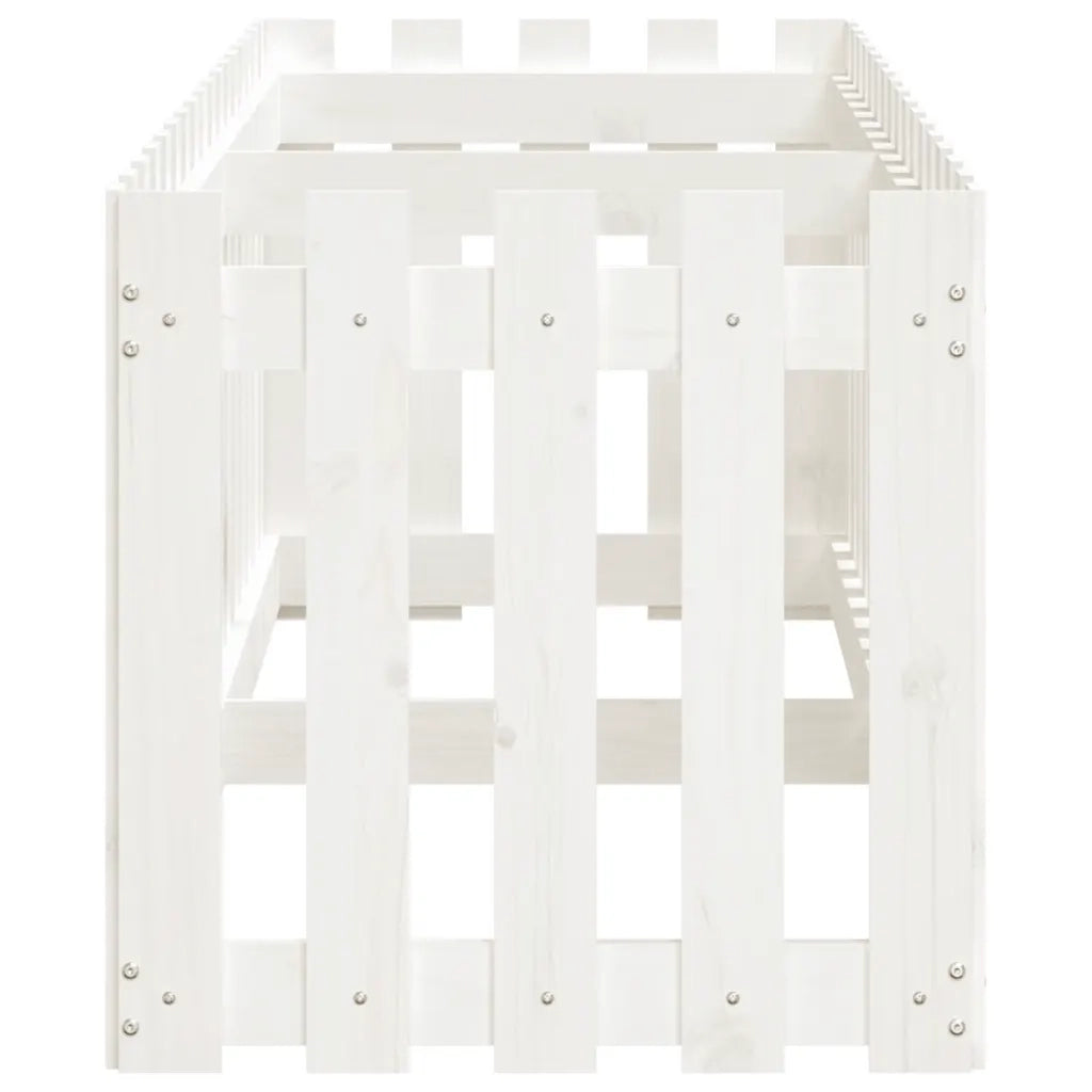 Fioriera Giardino a Recinzione-Vaso con Ringhiera-Contenitore per Piante Bianca 200x50x50cm Massello Pino