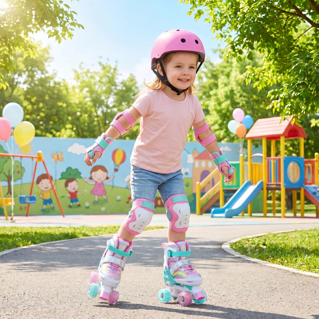 Pattini a rotelle per bambini con ruote luminose e 4 misure regolabili, Pattino a rotella per principiante con motivo a farfalla S