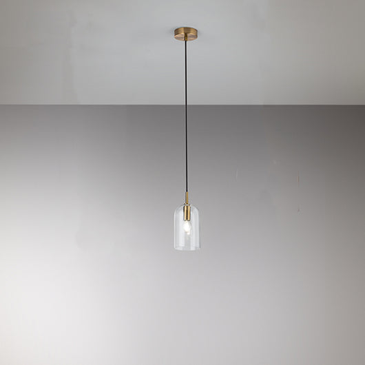 Sospensione Contemporanea Coro Metallo Oro Spazzolato Vetro 1 Luce E14