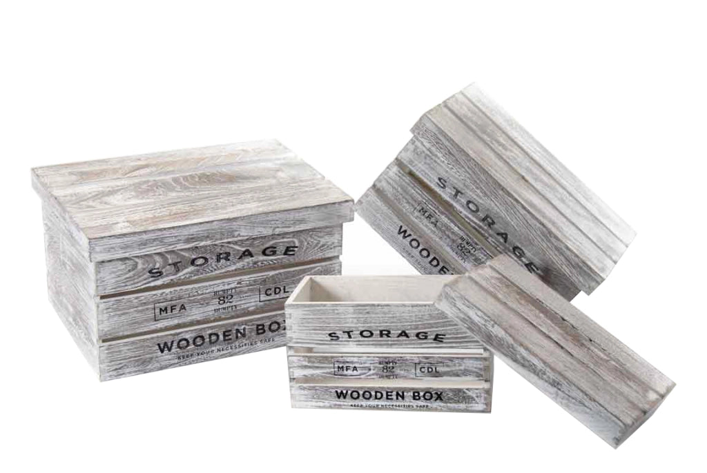 MAURY'S SET 3 CASSETTE IN LEGNO ANTICATO CON COPERCHIO IN MISURE DIFFERENTI