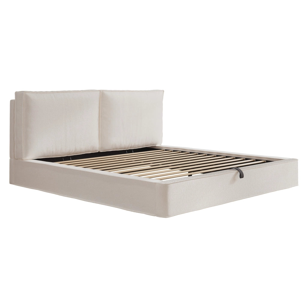 Letto matrimoniale 180x200 cm con contenitore; testiera imbottita; boucl茅 beige