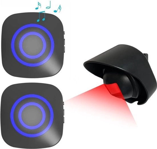 Sistema di Allarme Esterno a Batterie con 2 Ricevitori/ 1 Sensore – Impermeabile e Resistente ai Cambiamenti di Clima – Protezione contro la Furtività – Sensore di Movimento per Atrio o Passaggio Esterno