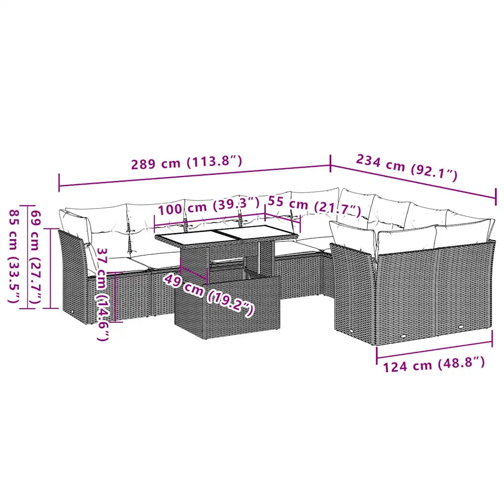 Set Divani da Giardino 10 pz con Cuscini Grigio in Polyrattan 3266841