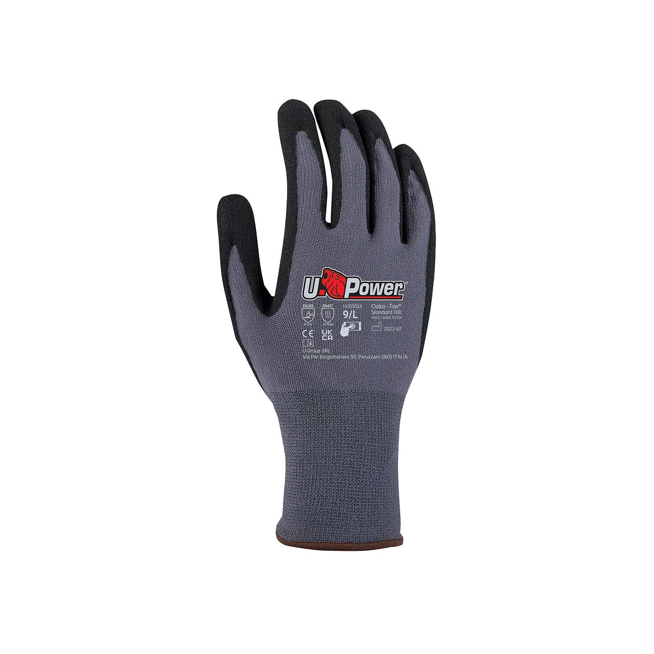 U-Power GUANTI DA LAVORO MERENGUE IN NYLON/NA2 TECHNOLOGY Col. Grigio/Nero tg. 10 12.00 paia
