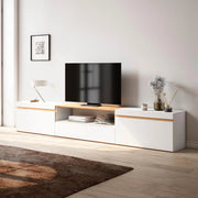 Mobile TV Soggiorno, 260x45x35cm, TV di grande formato, Mobile Soggiorno, Bianco e Rovere soft