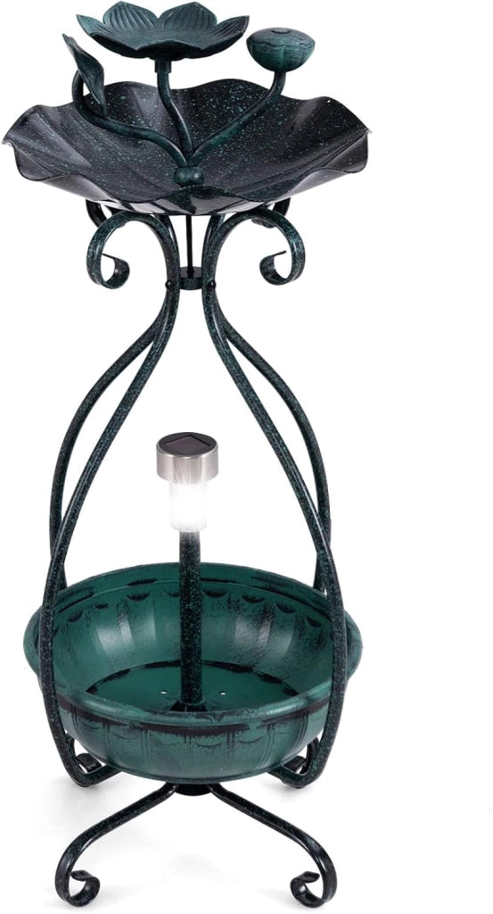 Giantex Vasca per uccelli con fioriera, vaschetta per uccelli illuminata a energia solare, per esterni, con mangiatoia per uccelli, ciotola per acqua di loto per il bagno, fioriera per fiori con fori