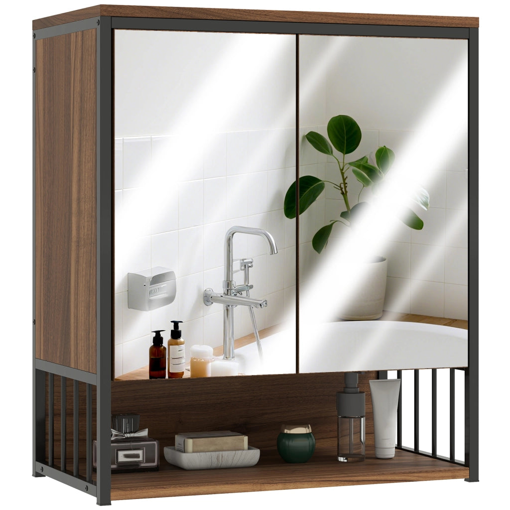 Armadietto Bagno con Specchio e Ante ¨C zephmum ¨C Marrone 60x30x