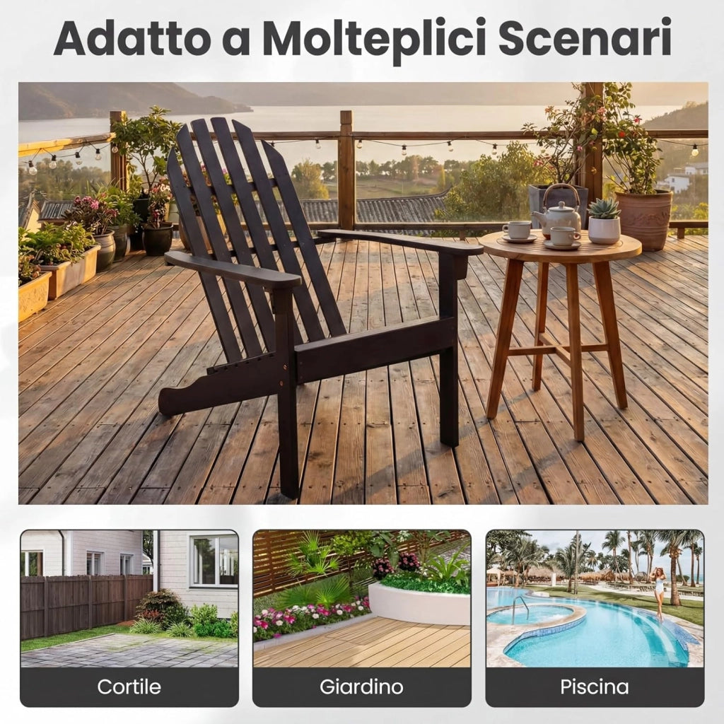Adirondack-Sedia Giardino in Legno, Poltrona Esterno con Schienale Alta, Sedia a Sdraio Prendisole per Spiaggia Cortile Balcone, Portata 180 kg (Nero, 66 x 93 x 86 cm)