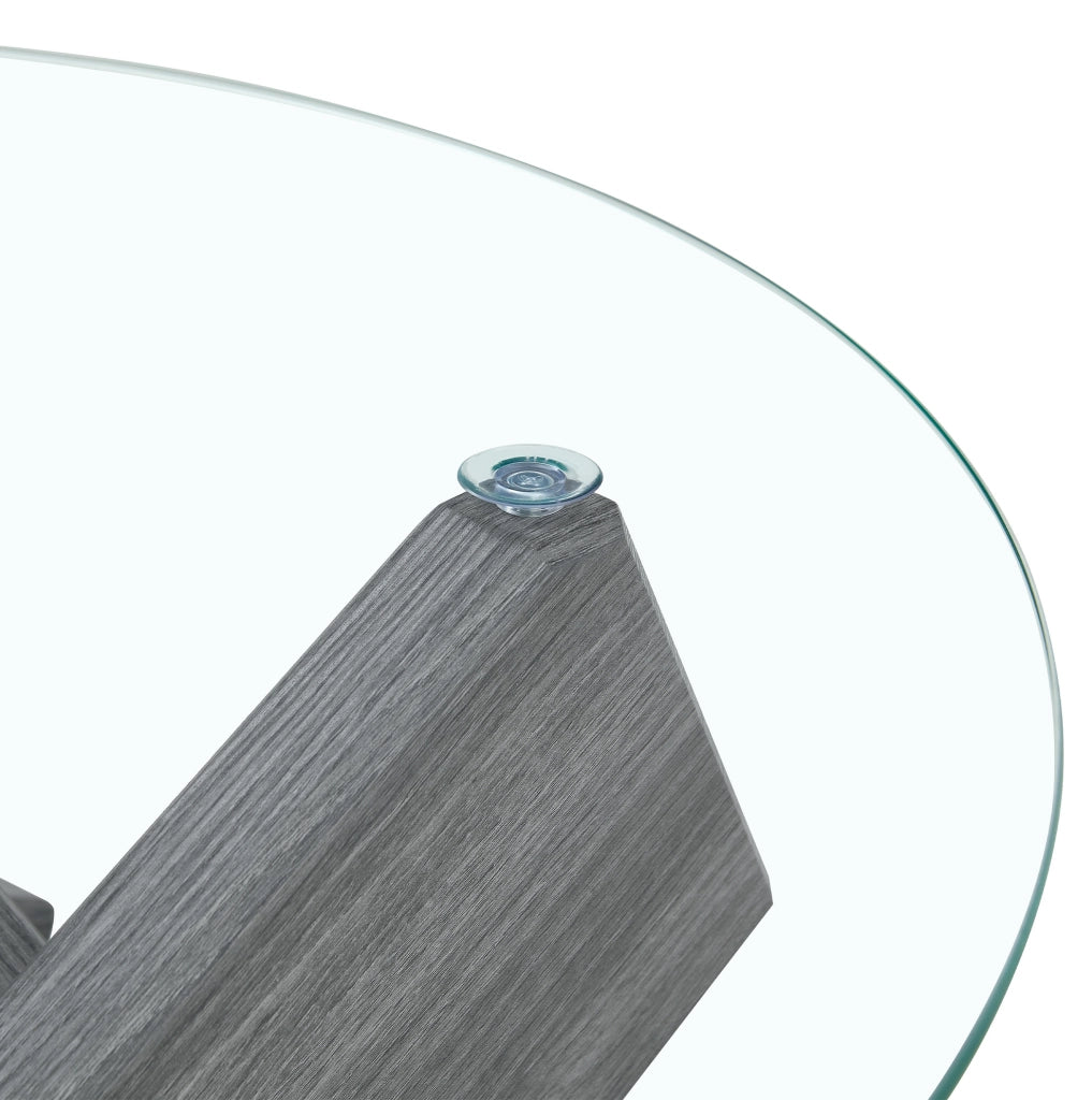 Tavolino da caffè rotondo 79x45 cm con base a croce in MDF e vetro grigio trasparente