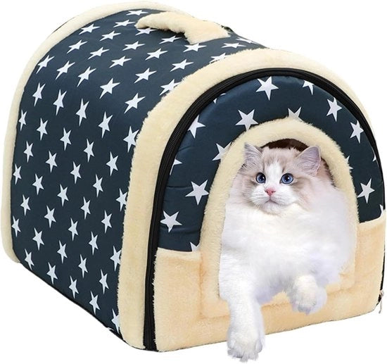 Casa per gatti pieghevole 2-in-1 lavabile con copertura outdoor resistente all'acqua per gattini conigli e cavi.