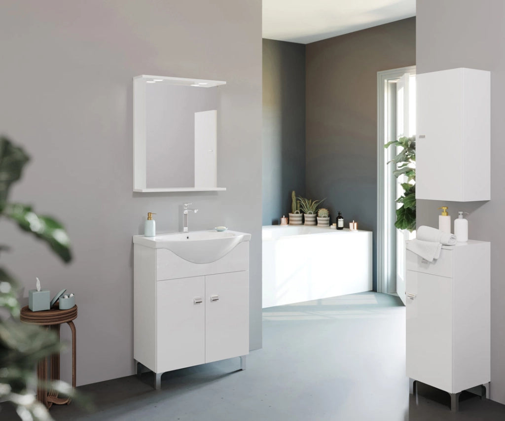 Mobiletto da Bagno Basso Bianco Piccolo Semplice Moderno 1 Anta 1 Cassetto