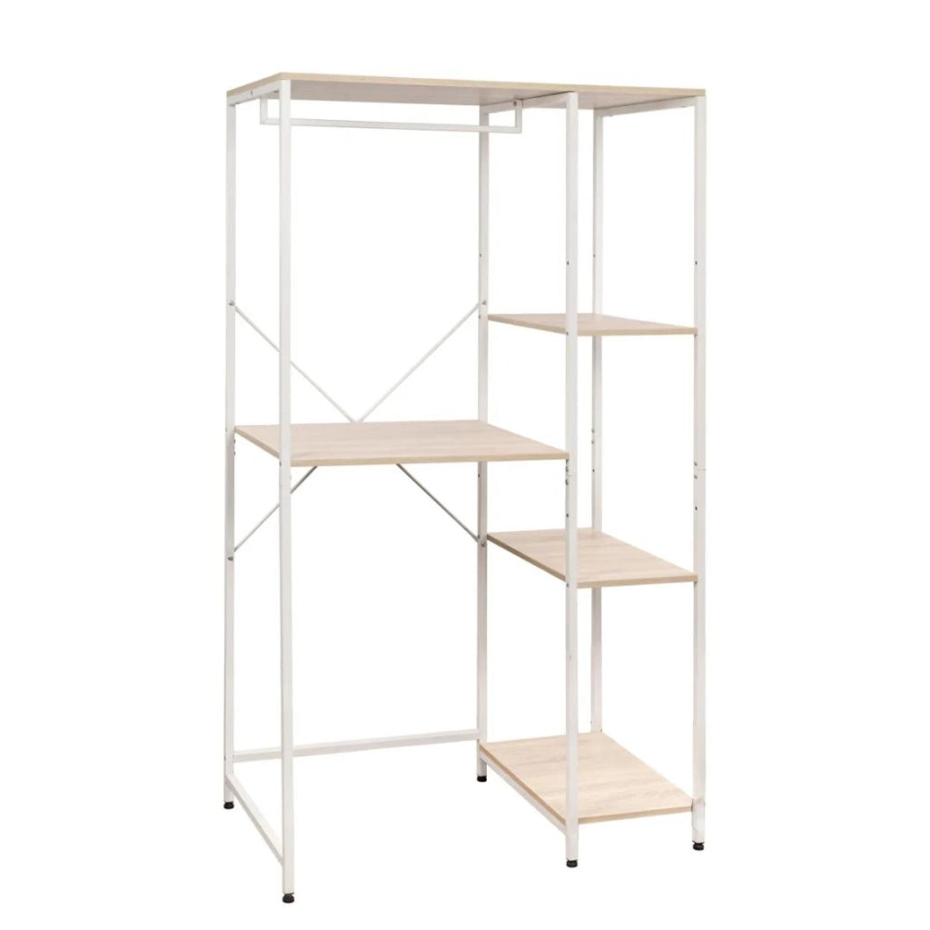 Mobile lavatrice Janet 4 ripiani metallo bianco/legno naturale  100x60x177 cm