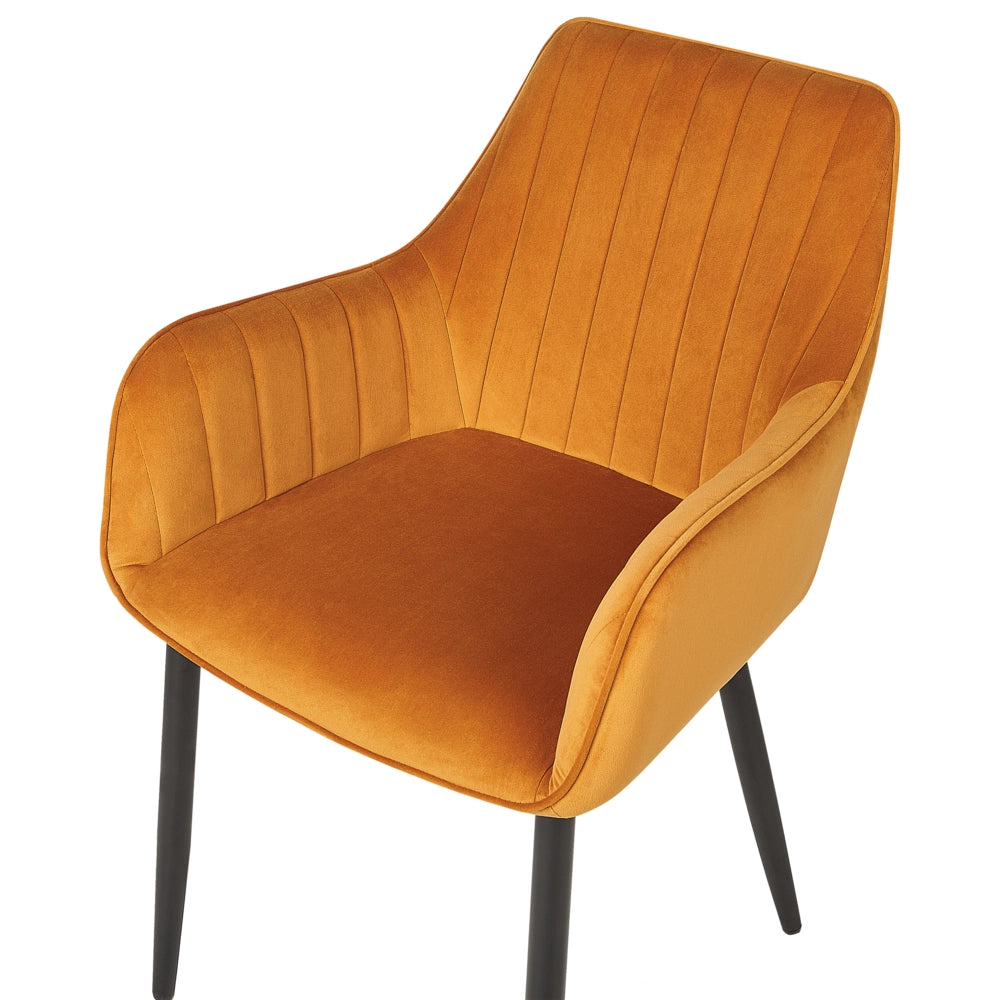 Set di 2 sedie da pranzo Braccioli in velluto arancione Gambe in metallo Nero Retro Glam