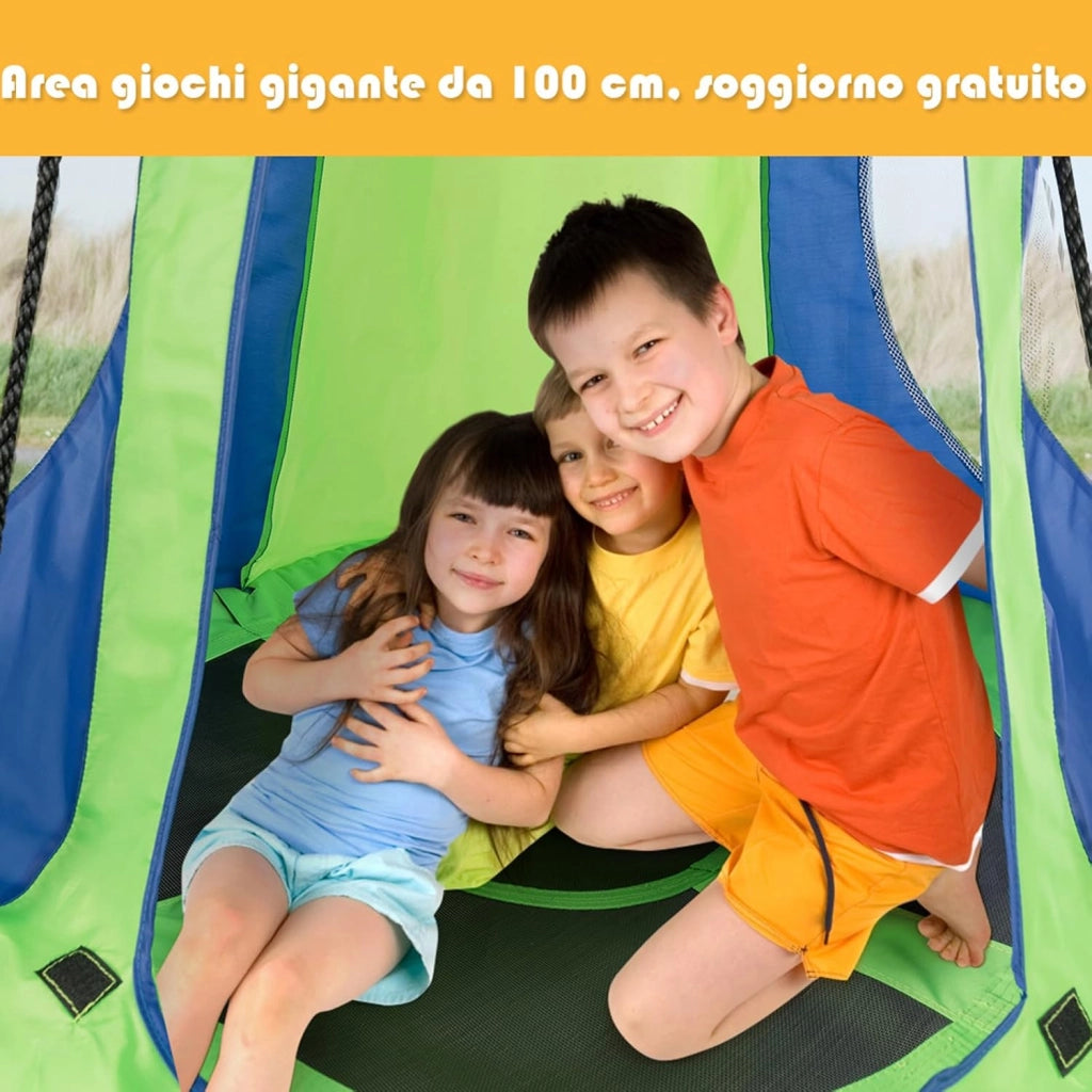 Tenda Altalena da Giardino, Altalena con Tenda da Gioco, 100 x 100 x 132 cm (Blu-Verde)