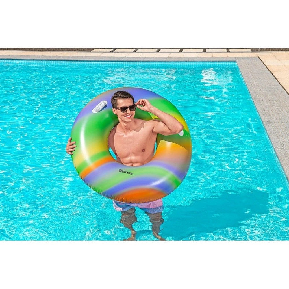 Trade Shop - Salvagente Fashion Rainbow Stampa Multicolore 119 Cm Con Maniglie Piscina 36352 -