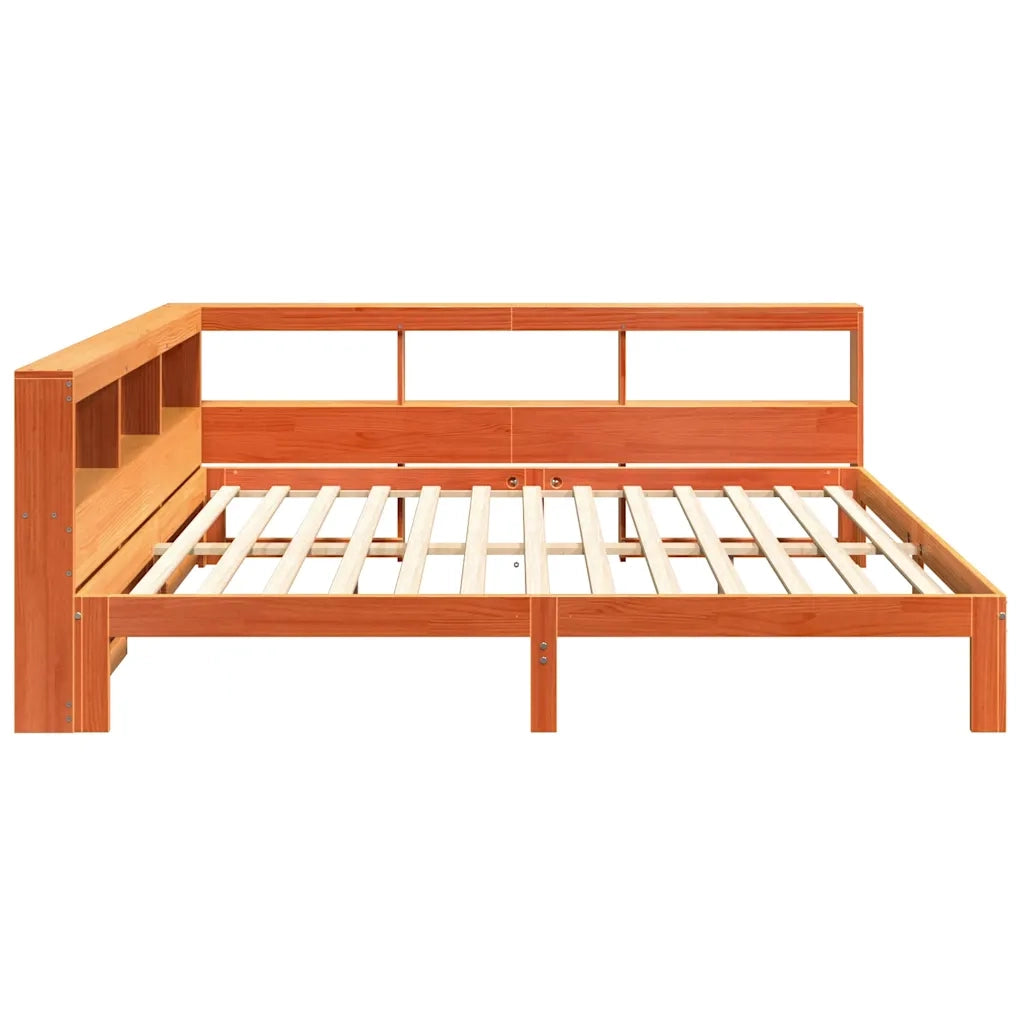 Letto Libreria senza Materasso-Struttura Letto con contenitore Marrone Cera 140x200 cm in Pino 129631