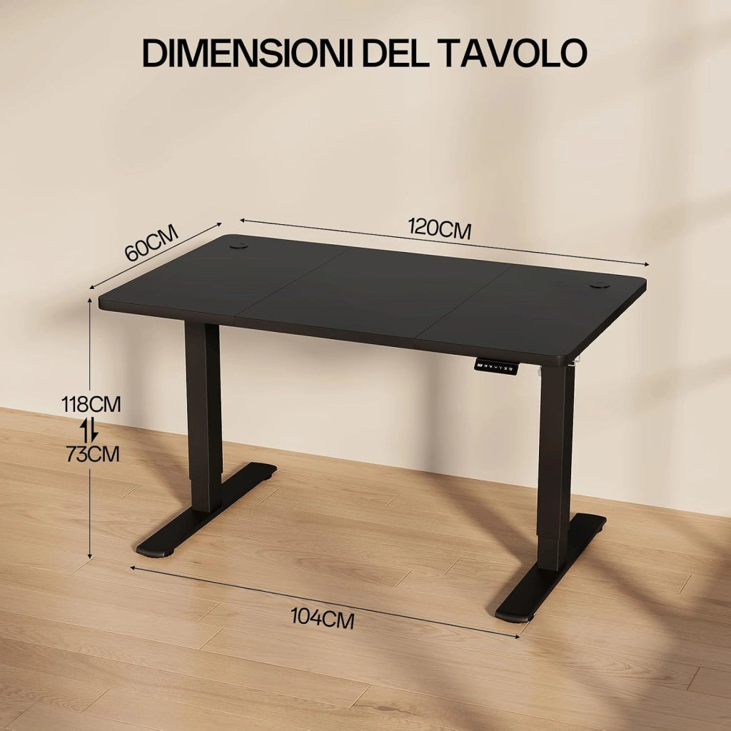 Scrivania Regolabile In Altezza Scrivania Elettrica Con Gestione dei cavi e porta di ricarica USB Altezza Regolabile 73-118 cm, 2 Altezze Di Memoria Scrivania Per Ufficio (Nero, 120x60cm)