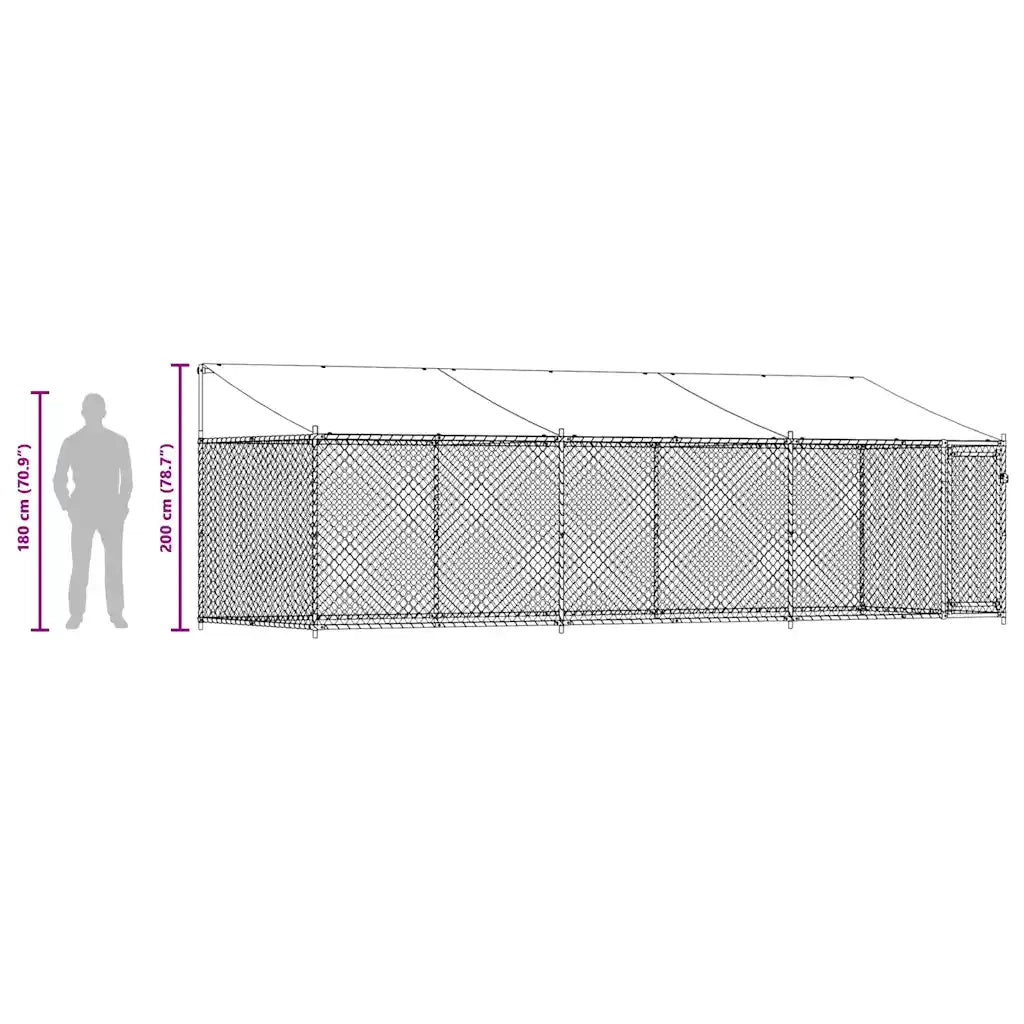 Gabbia Cani con Tetto e Porta Grigia 6x2x2 m in Acciaio Zincato 3209569