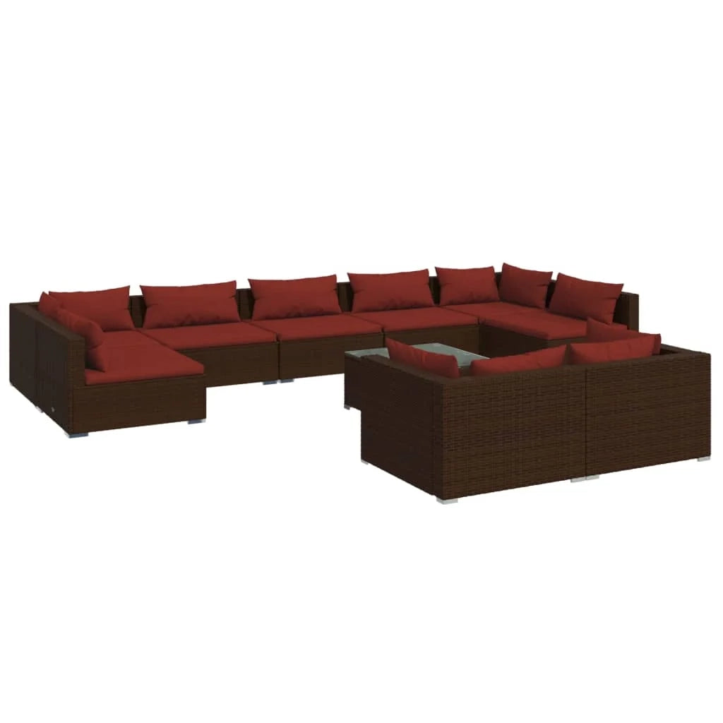Set di mobili da giardino 9 pz con cuscini marrone in poly rattan 02_0018054