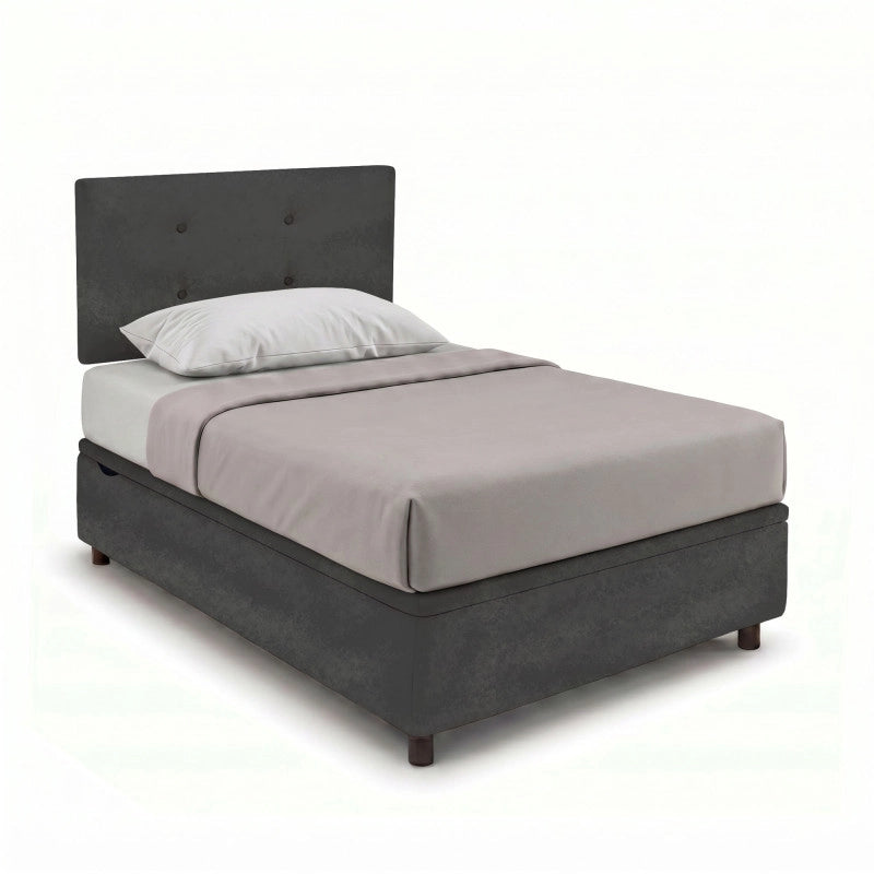 Letto imbottito Singolo 80x190 cm Button - Contenitore,Microfibra,Grigio