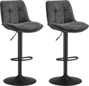 VASAGLE Set di 2 Sgabelli da Bar, Sedie da Bar Girevoli Regolabili in Altezza, Flanella, Sedie da Cucina con Schienale e Poggiapiedi, Sala da Pranzo, Bancone, Acciaio, Grigio Ardesia LJB195G02