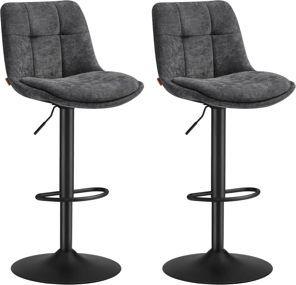 VASAGLE Set di 2 Sgabelli da Bar, Sedie da Bar Girevoli Regolabili in Altezza, Flanella, Sedie da Cucina con Schienale e Poggiapiedi, Sala da Pranzo, Bancone, Acciaio, Grigio Ardesia LJB195G02