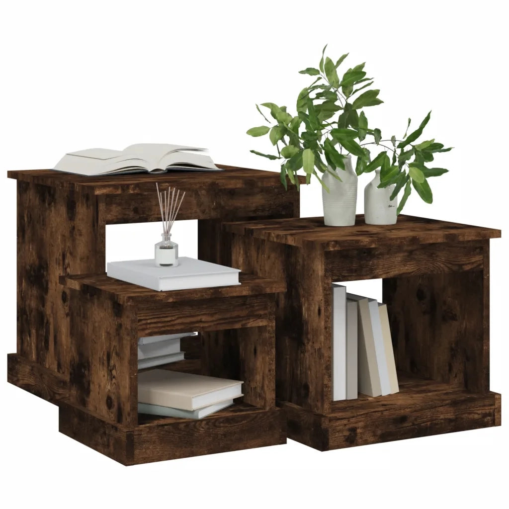 Tavolini da Salotto 3 pz Rovere Fumo in Legno Multistrato 816493