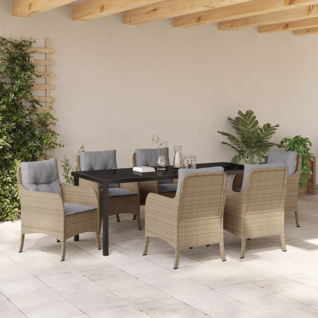 Set da pranzo da giardino 7 pezzi con cuscini beige in rattan polipropilene