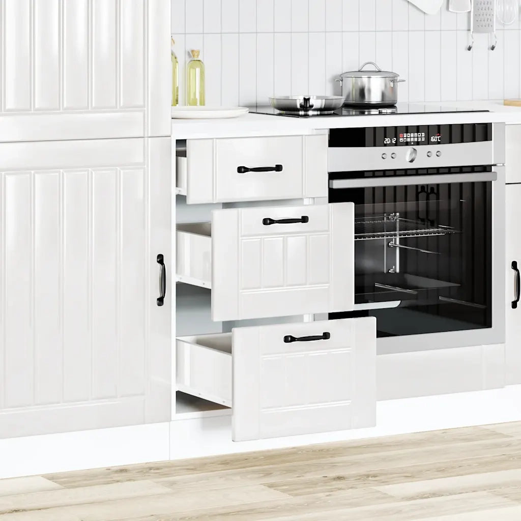 Mobiletto da cucina-Armadio da cucina "Lucca" Bianco lucido in legno ingegnerizzato 386282