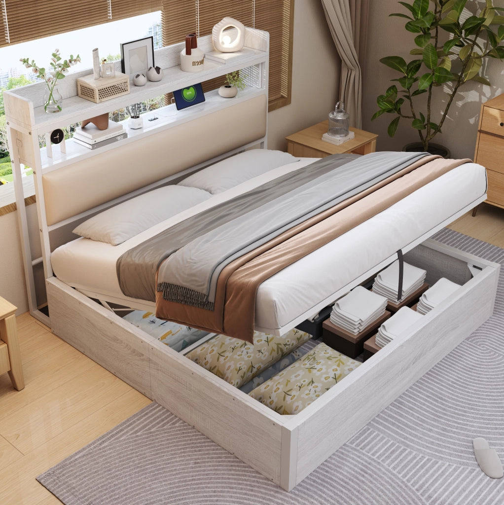Letto matrimoniale contenitore 180x200 cm con USB, bianco